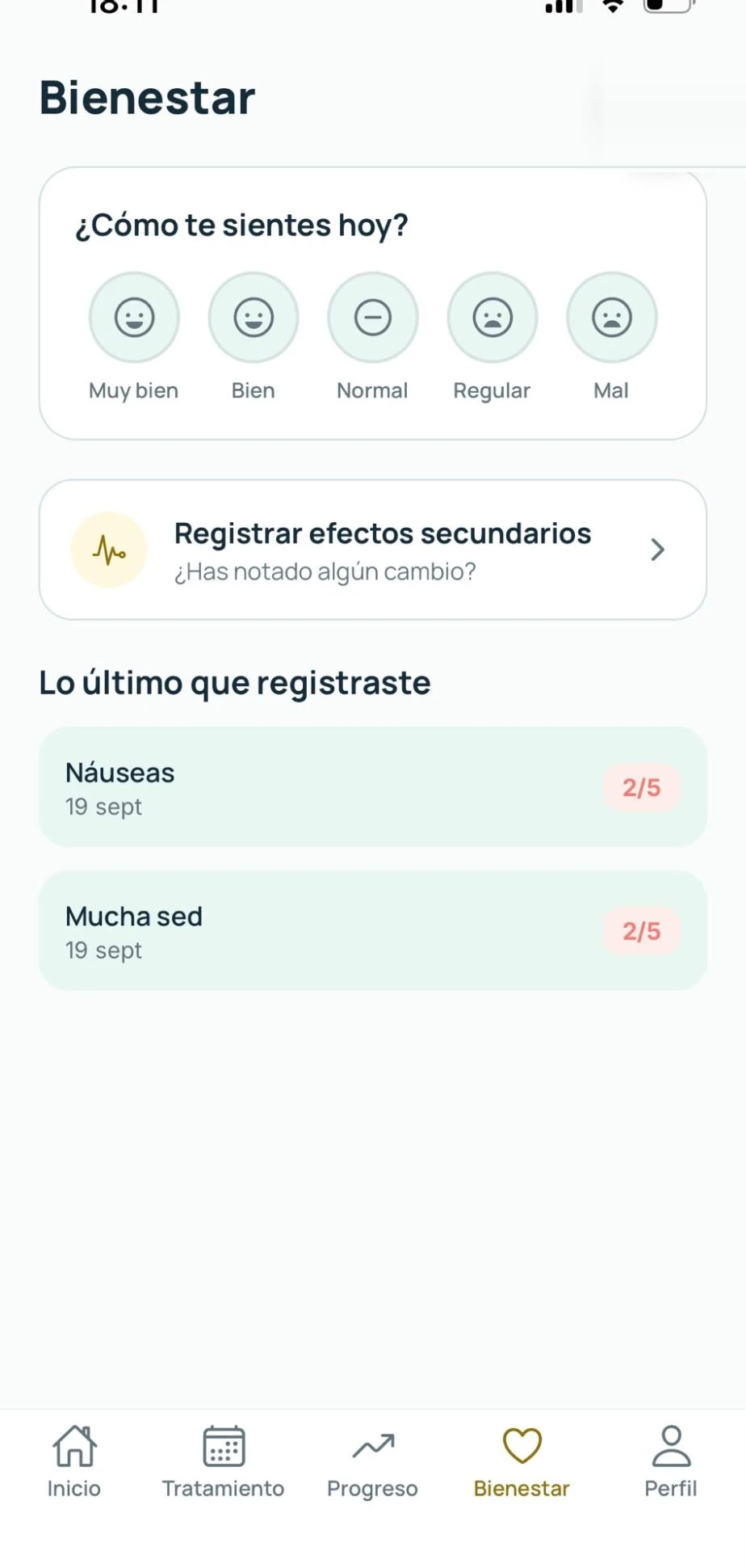 Registro diario de bienestar y efectos secundarios
